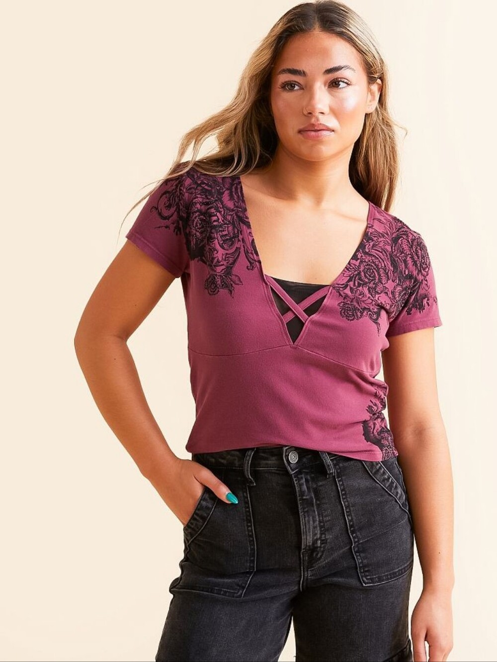NWT | Sinful By Affliction Beauty Lace-Up Crop Top | XL